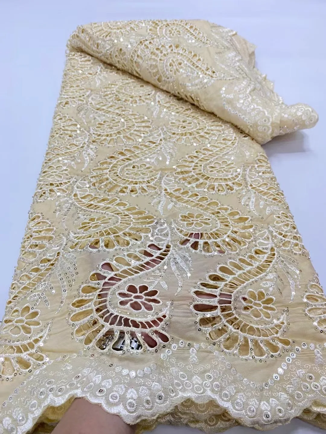 Nigerian Embroidered Cotton Lace Fabric 2025 High Quality 5 Yards African Swiss Voile Lace Fabric for Elegant Party Dress