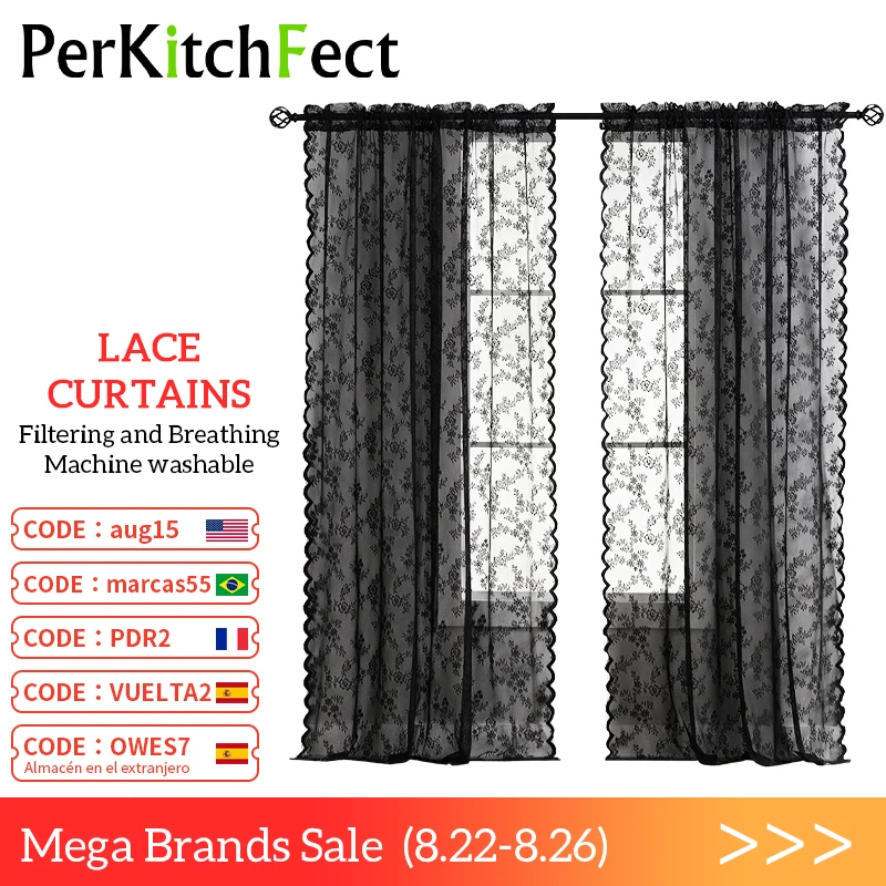 Lace Sheer Curtains Floral Knitted Curtain Rose Embroidery Curtain Tulle Voile Window Treatments for Bedroom Livingroom Kidsroom