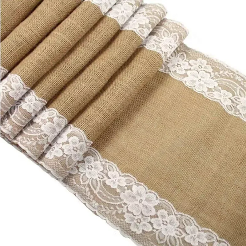 

Jute Burlap Lace Hessian Table Runner 30 x 275cm Vintage Event Party Supplies Lace Table Runner for Wedding Accessories AA7921