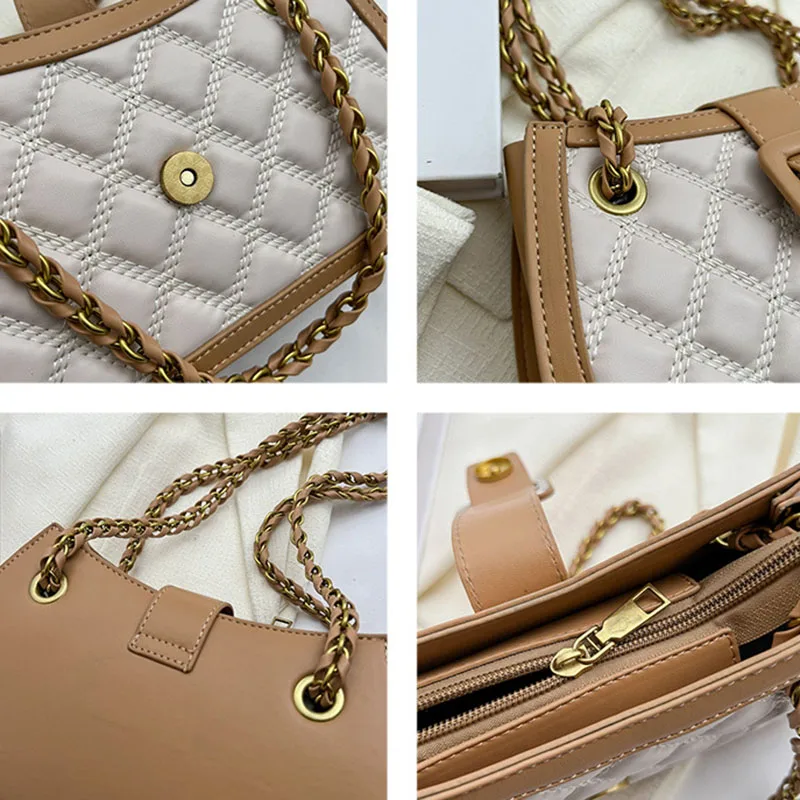 Popular Women's Chain Underarm Bags New Fashion Diamond Lattice Shoulder Messenger Bag Portable  Simple Retro Crossbody Storage