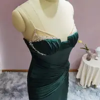 SCZ014 Spaghetti Straps Emerald Green Mermaid Evening Dress for Women Wedding Party Crystal Long Prom Formal Dresses فستان سهرة 2
