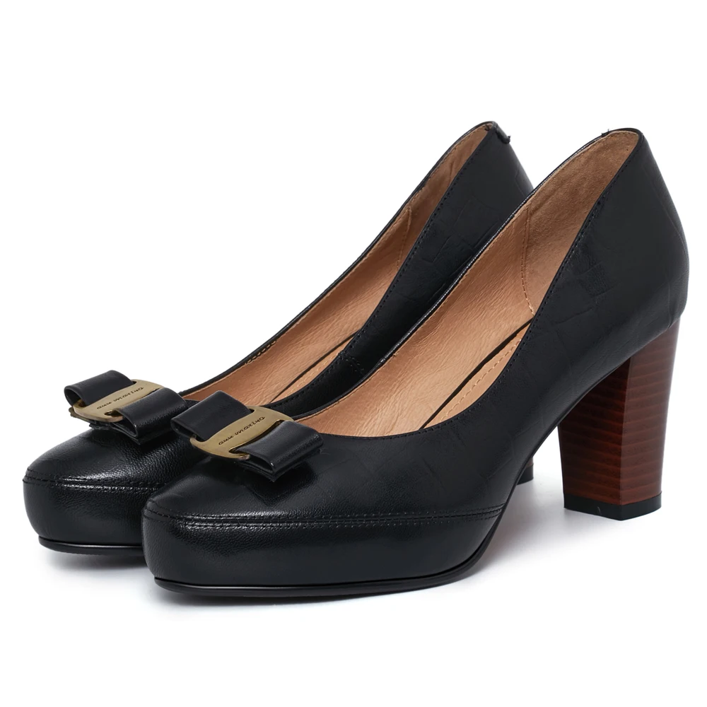 

Fashion Spring Summer luxury Pumps Women Block Heels Leather Shoes High Heels Round Toes Platform Loafers Black Red Brown 2022