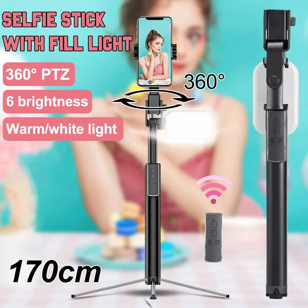 

170cm Wireless Bluetooth Handheld Gimbal Stabilizer Mobile Phone Selfie Stick tripod with fill light shutter for IOS Android