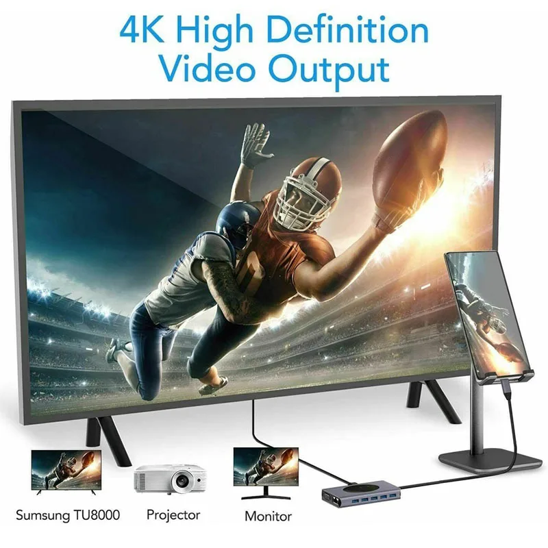 Док-станция типа C для HDMI-совместимого адаптера OTG Vga RJ45 Lan с несколькими портами USB