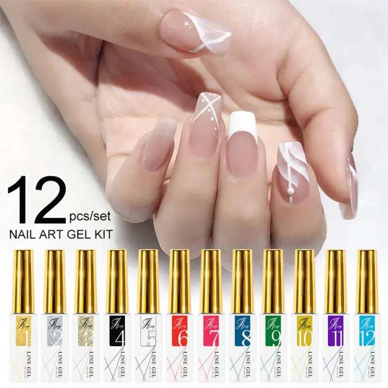 

12ml Wire Drawing Gel Nails Polish Spider Web Varnish Painting Liner DIY Design Nail Art Black White Lacquer Silk Glue Manicure