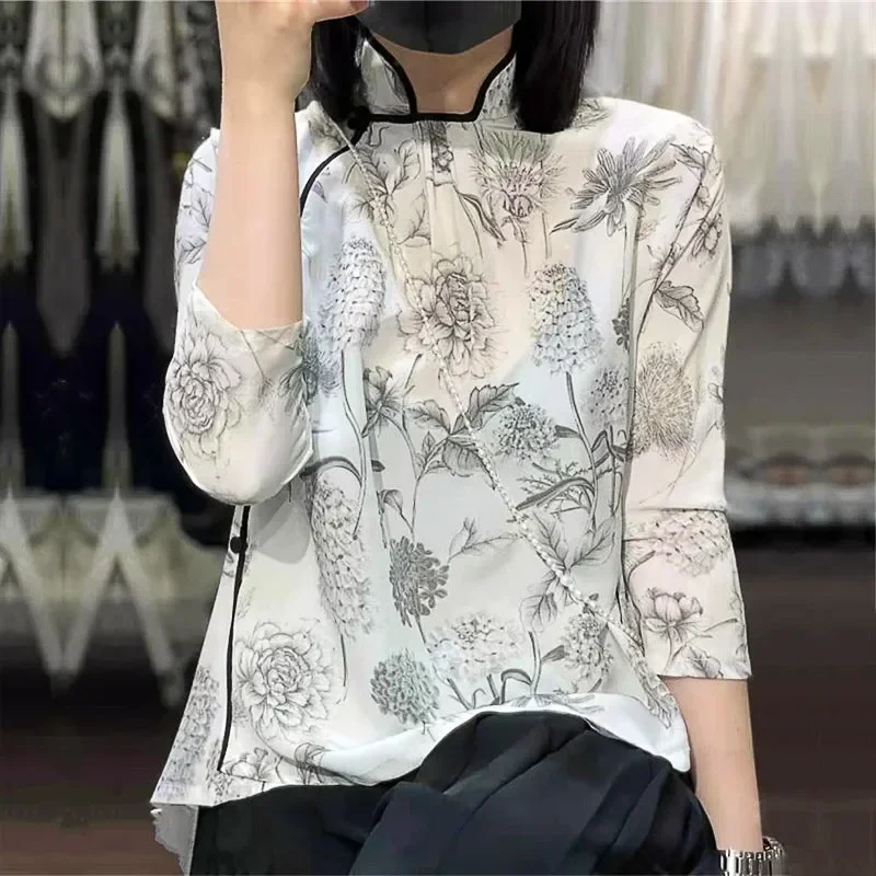Стильная одежда женская винтажная блузка Ципао с ретро-принтом элегантная