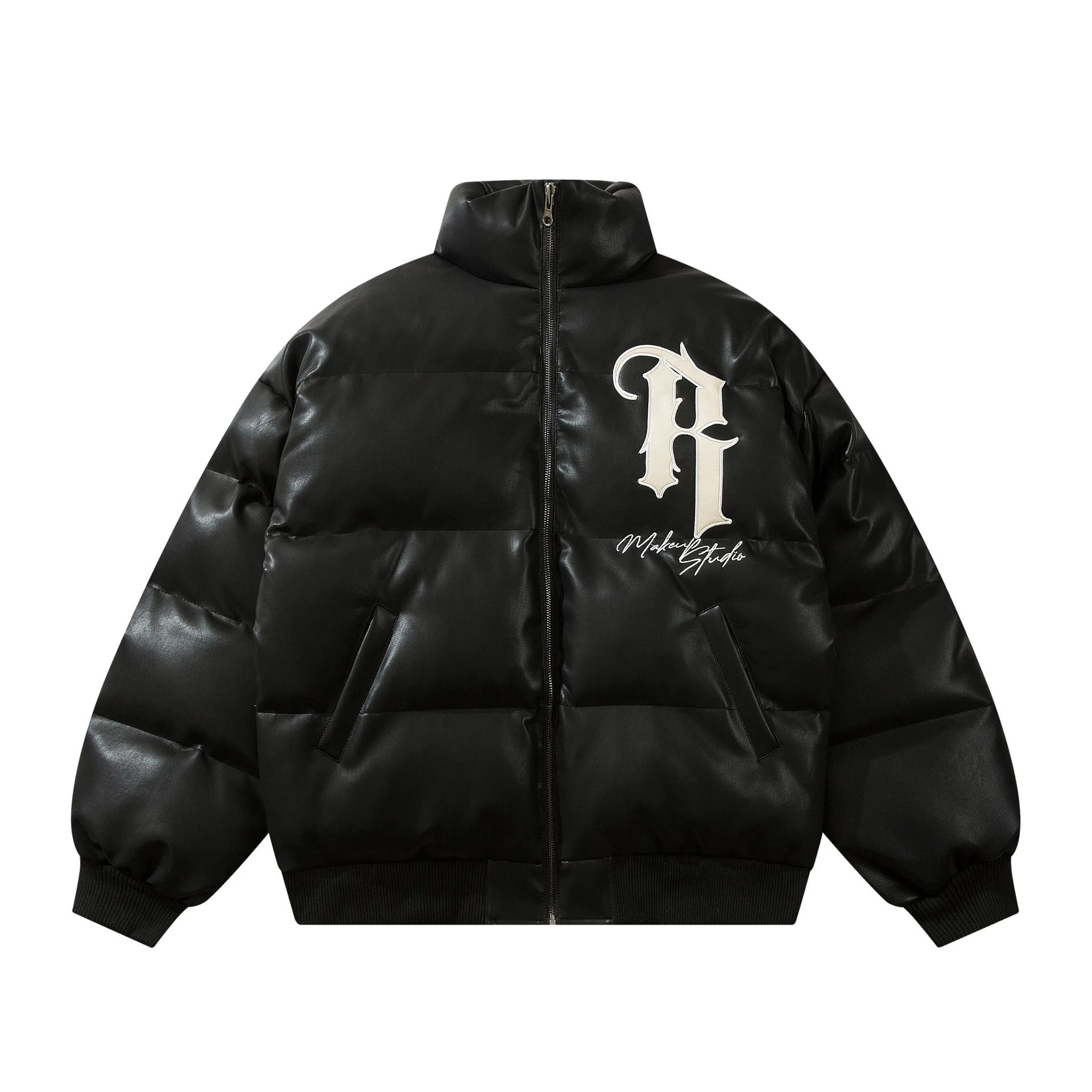 Hip Hop style Winter Leather Parkas Jackets Streetwear Embroidery Letter Thicken Warm Padded Coats Harajuku Puffer Outwear