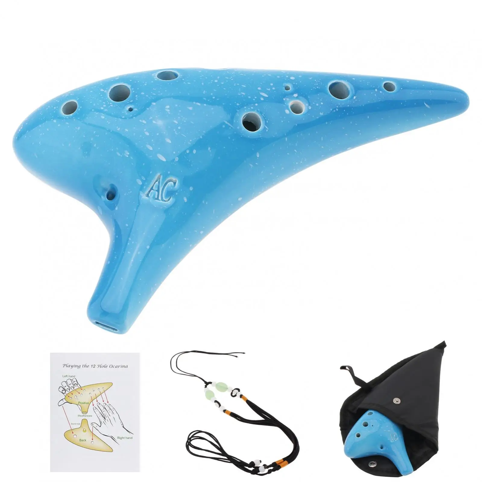 

12 Holes Alto ToneC Sky Blue Ceramic Ocarina for Children / Adults / Beginners with Song Book Neck Cord Carry Bag