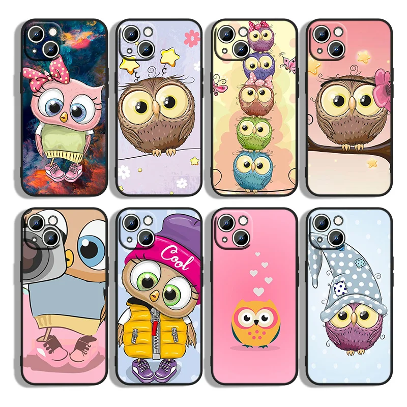 

Cute Owl Hearts Lover For iPhone 13 12 mini 11 XS Pro Max XR X 8 7 6S 6 Plus 5 5S SE 2020 Black Phone Case Cover Capa