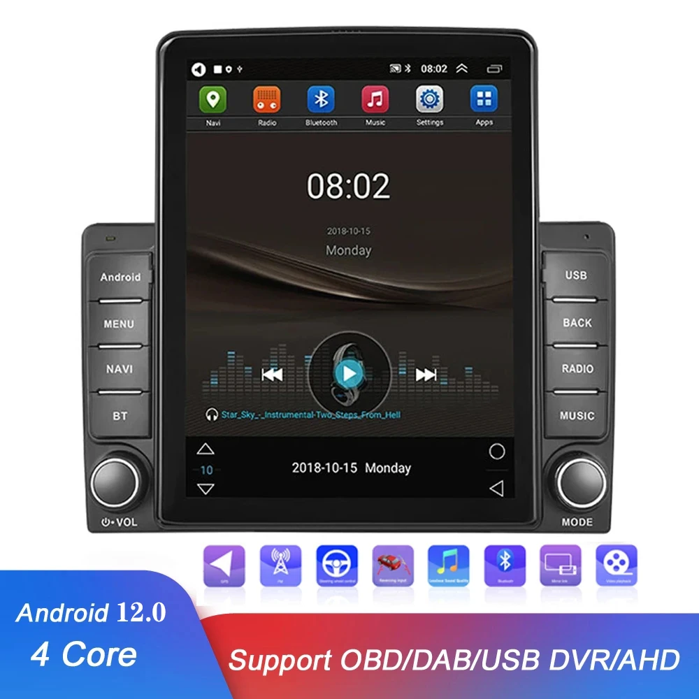 

2 Din Android 12.0 Car Radio Audio Multimedia MP5 Player Wifi GPS 9.7 " Inch Vertical Screen FM Stereo For Universal Autoradio