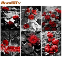 ruopoty red rose flower picture by numbers for adults children 40x50cm frame handmade unique gift modern home wall decors