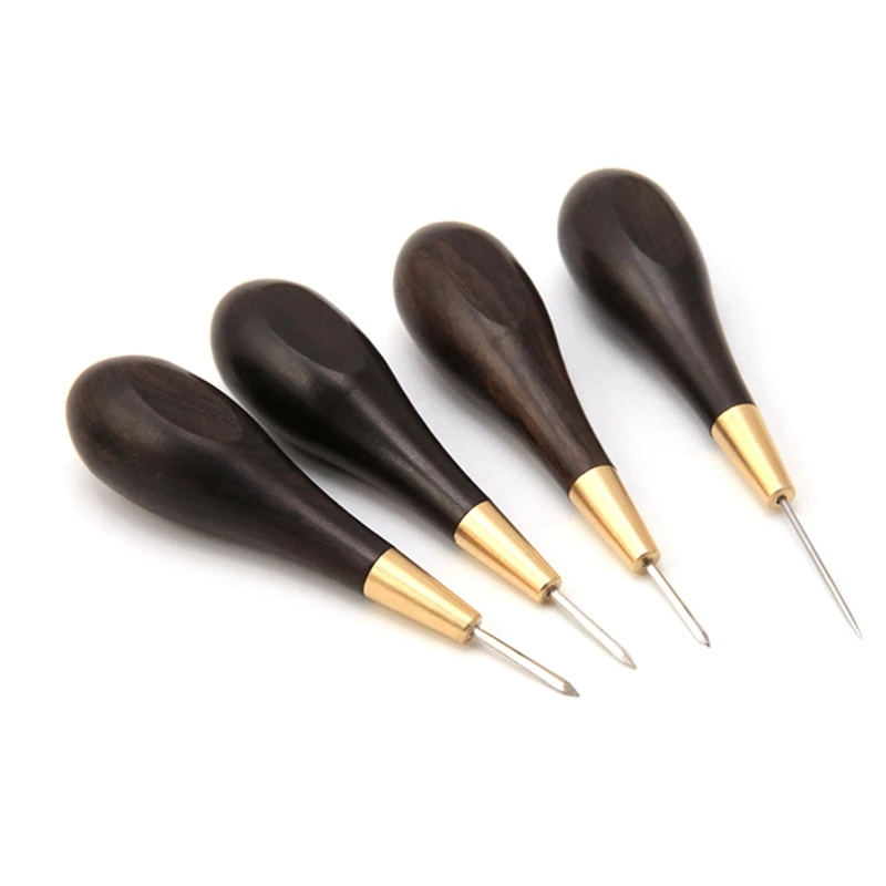 

4Piece Leather Sewing Awl Craft Tool Leather DIY Sewing Machine Taper Brown&Silver