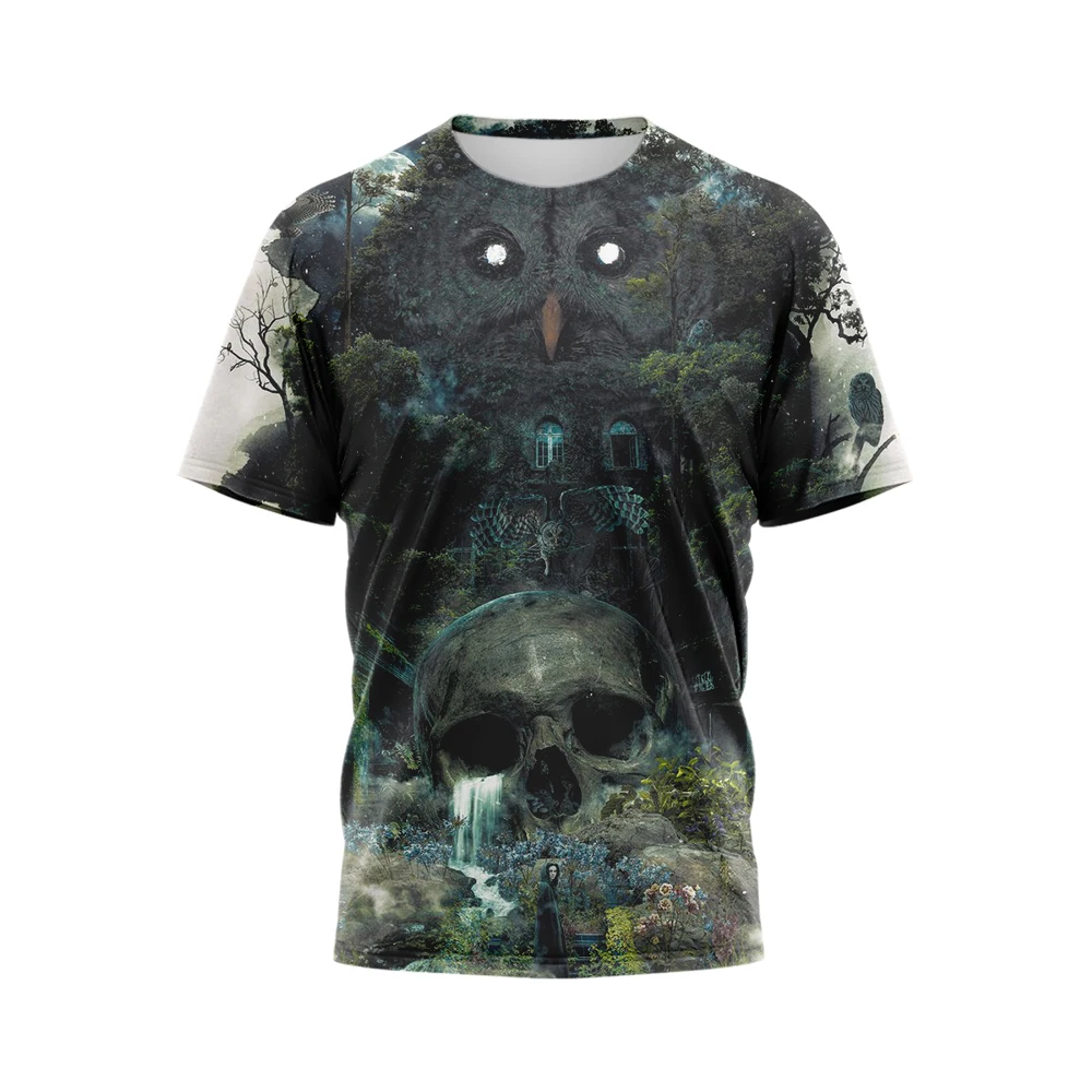 

2023 Night elf Owl tshirts Animal Originality Skulls 3D Printing Harajuku Casual Oversized Short Sleeve Men's Clothing