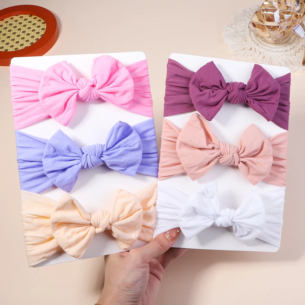 

3Pcs/Set Kids Soft Solid Color Bows Headbands Baby Girls Turban Newborn Toddle Headwrap Hair Accessories Headwear Gift Wholesale