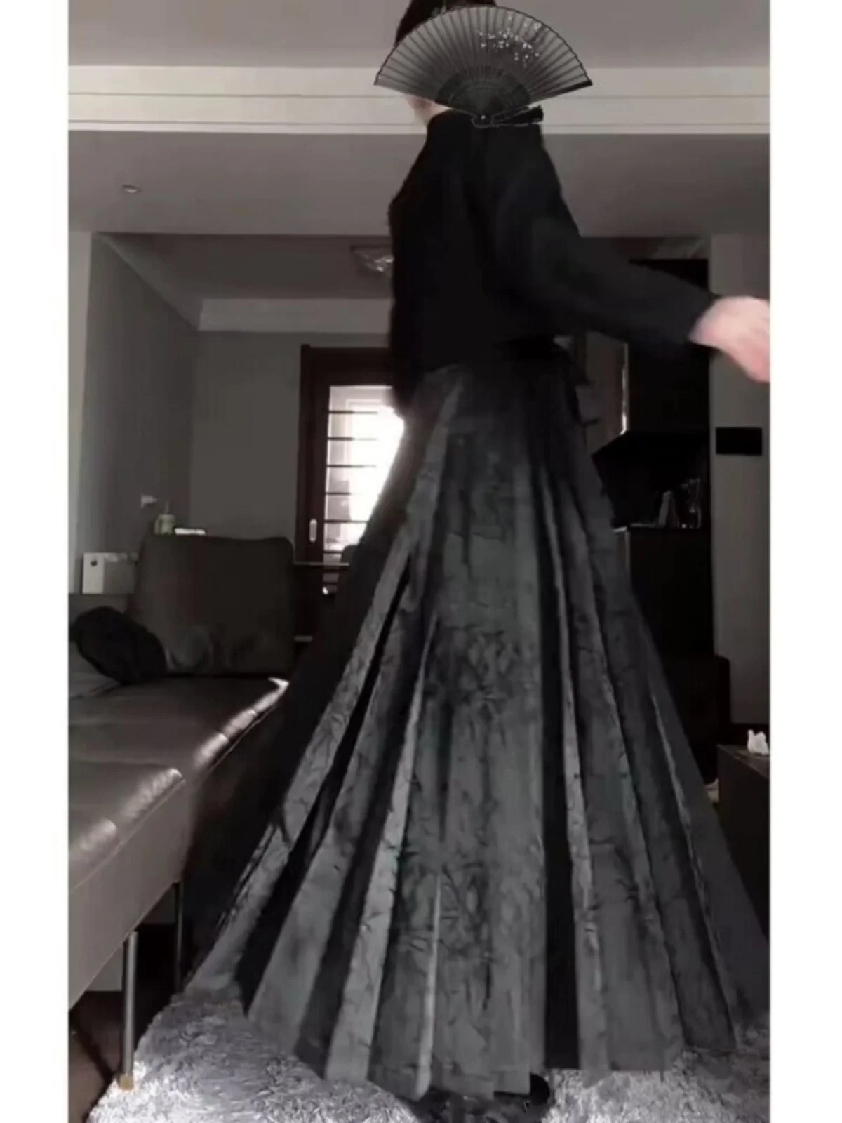 Женская юбка с принтом черной лошади длинная Плиссированная на шнуровке Hanfu 2024