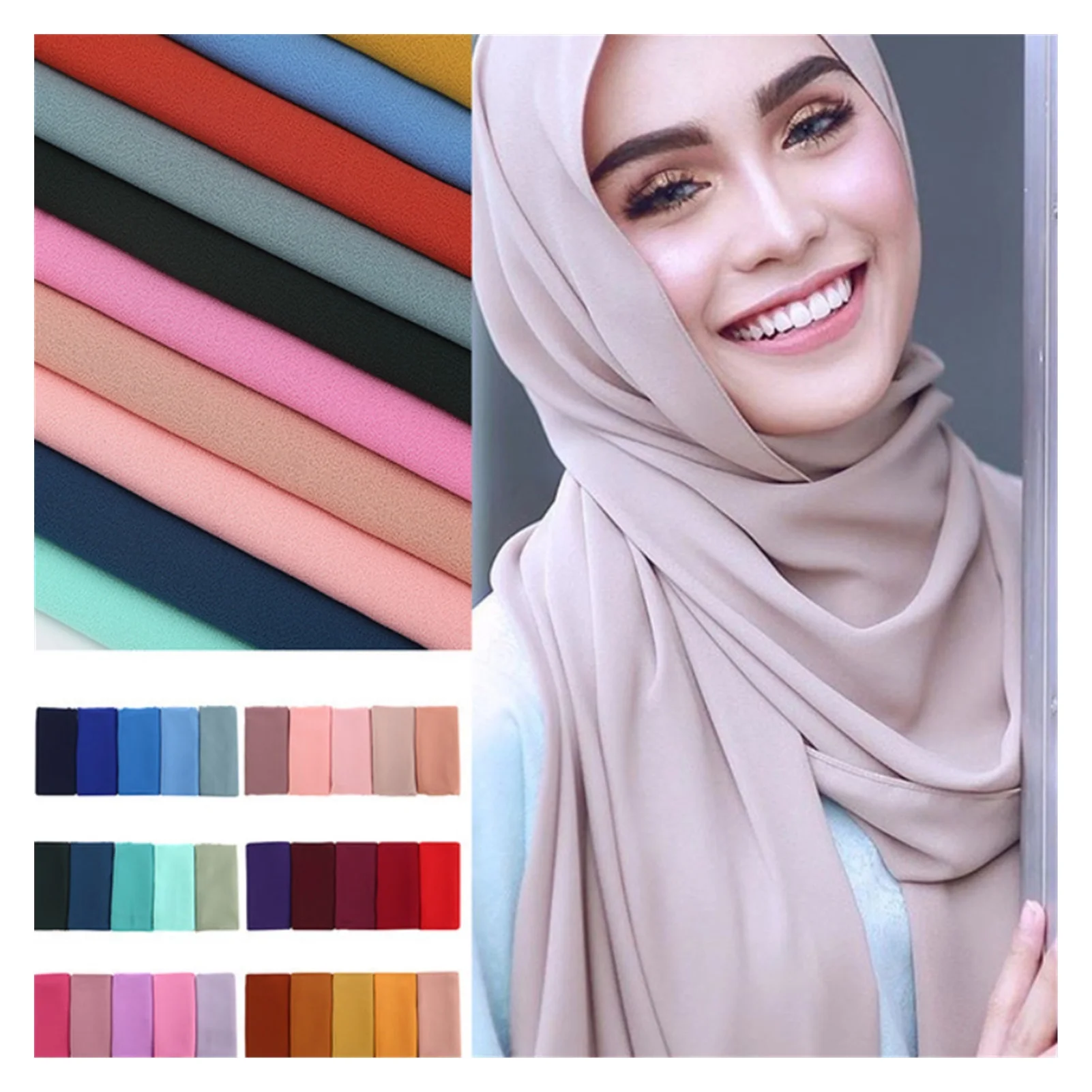 

2022 Новый 72*175 см женский простой пузырьковый шифоновый шарф хиджаб оболочка шаль на голову мусульманские хиджабы шарфы Женская оболочка шал...