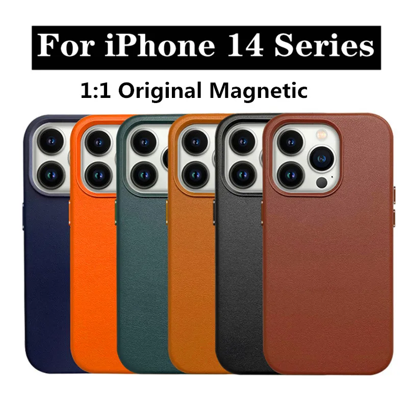 

New Leather For iPhone 14 Pro Max Plus Magnet Case For Magsaf* Cover Wireless Charging Drop Protect Covers