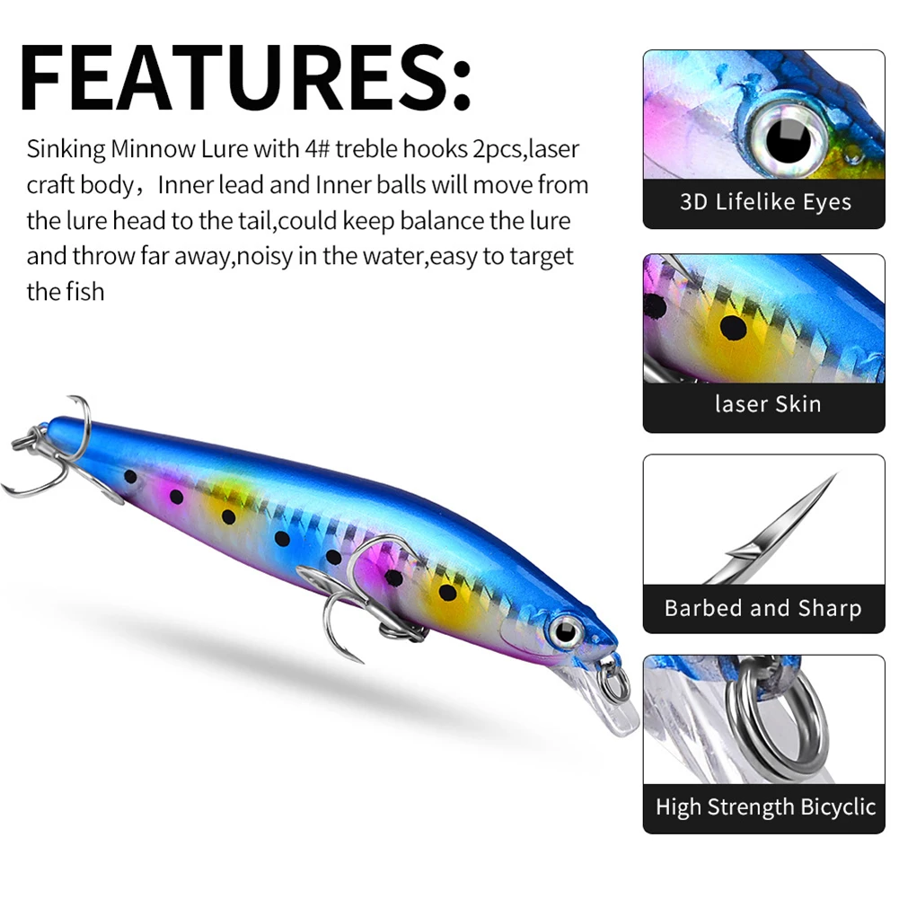 

10.5cm/19g Fishing Lure Long Throw Submerged Minnow Fish Lures Hooks Hard Bait Sea Fish Bass Catfish Carp Fishing Accessories