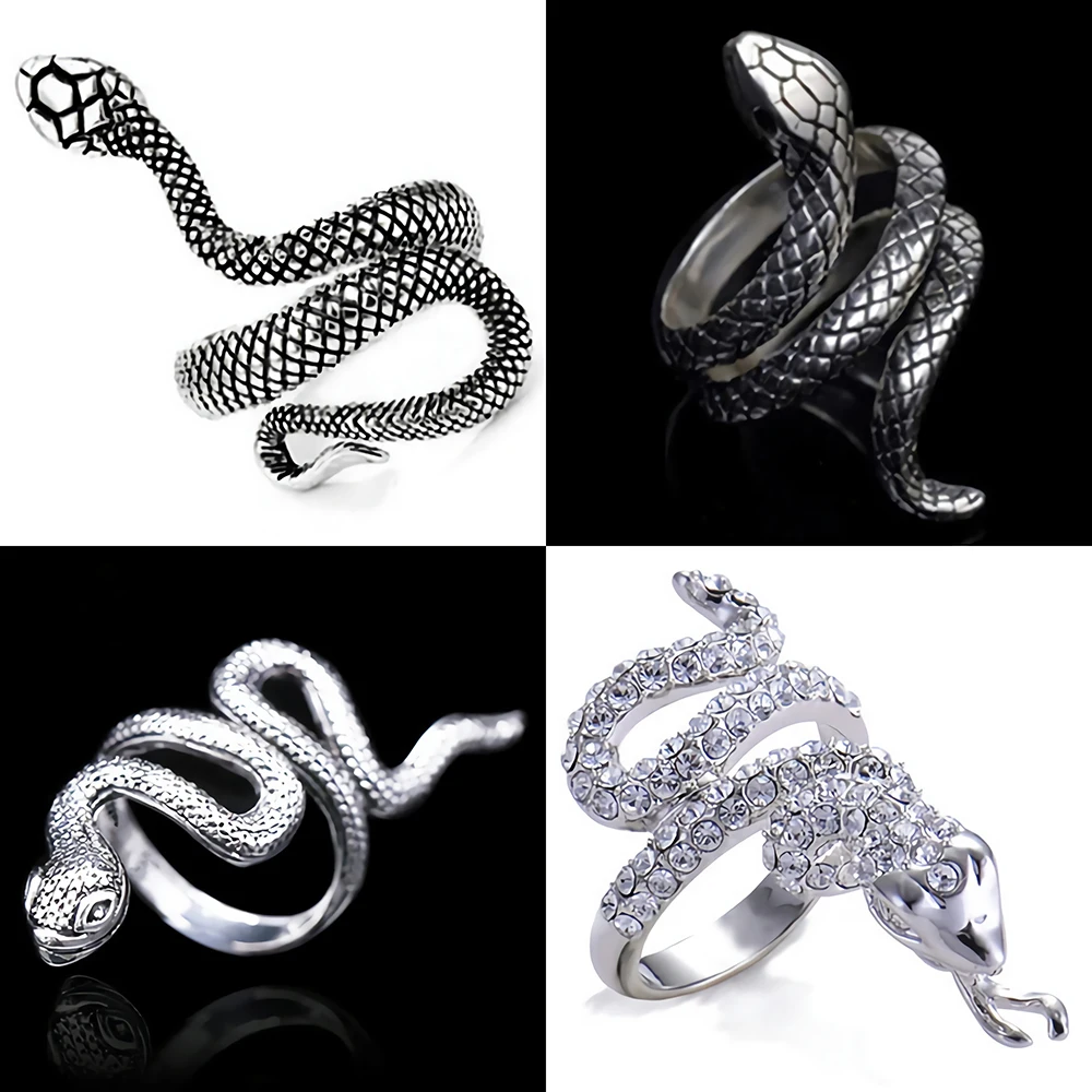 

Antique Silver Color Jewelry Men's Snake Ring Fashion Personality Exaggerated Punk Style Zodiac Ring Ladies Opening Adjustable