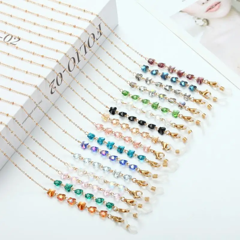 

New Fashion Colored Butterfly Glass Sunglass Chain Mask Holder Anti-Lost Lanyard Retro Zircon Glasses Chain Jewelry for Women