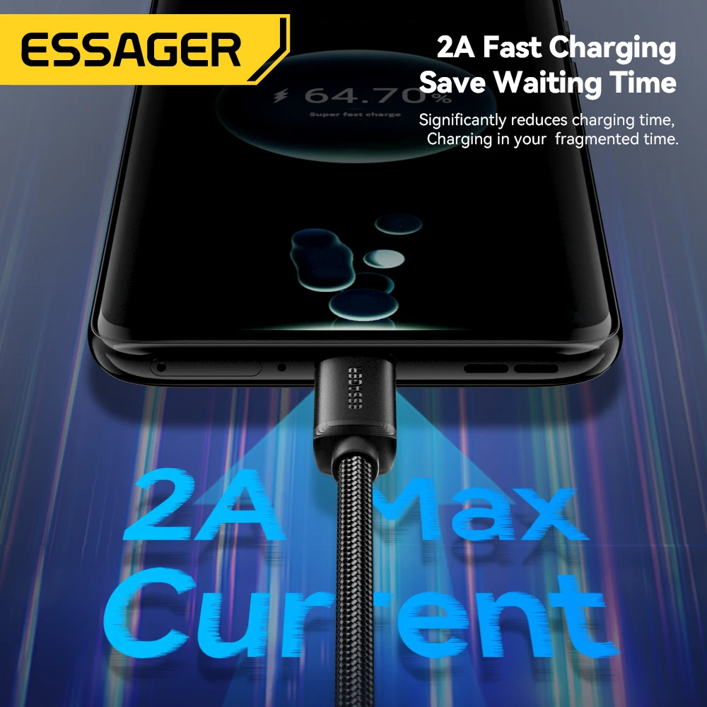 Кабель зарядный Essager 2 в 1 USB Type-C с поддержкой быстрой зарядки