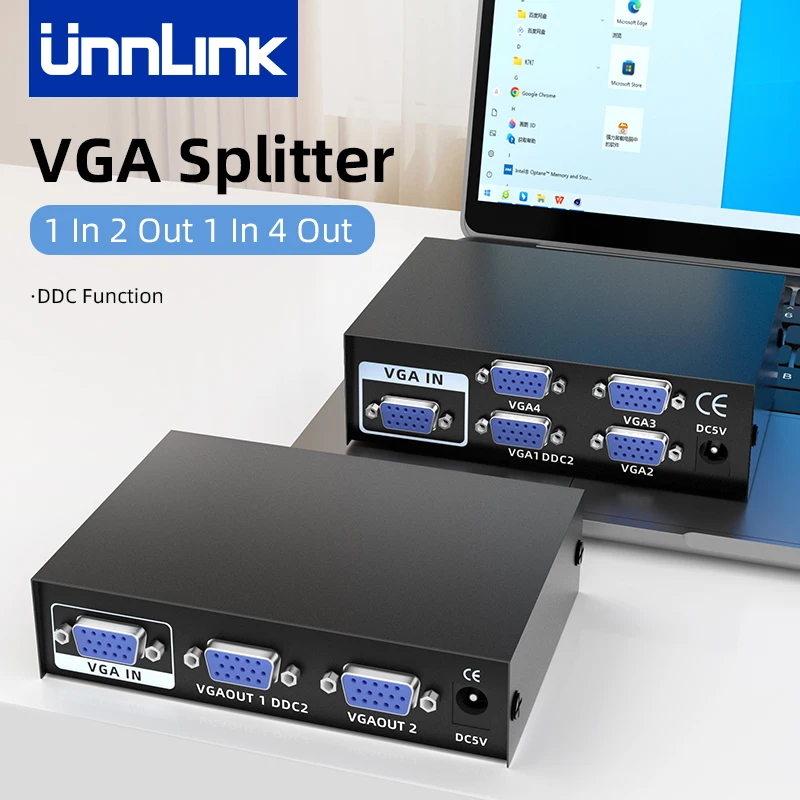 Разветвитель VGA Unnlink 1x4/1x2, 1080p 60 Гц, видеоразветвитель, адаптер 4 в 1, для ПК, хоста, телевизора, монитора, проектора