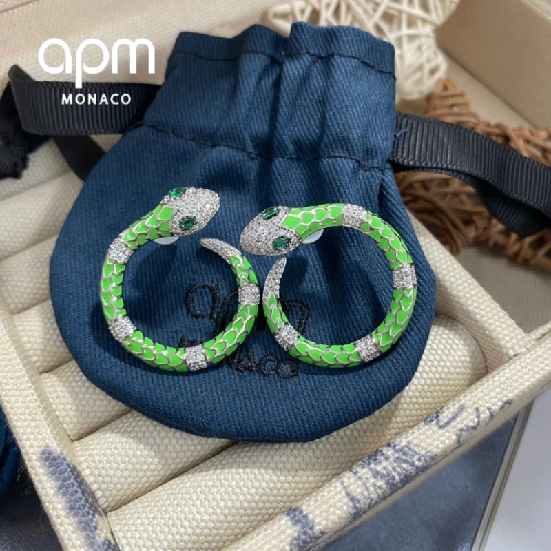 

APM Monaco Women's Fluorescent Green Diamond Personality Design Earrings Street Fashion Design Earrings for Valentine's Gifts