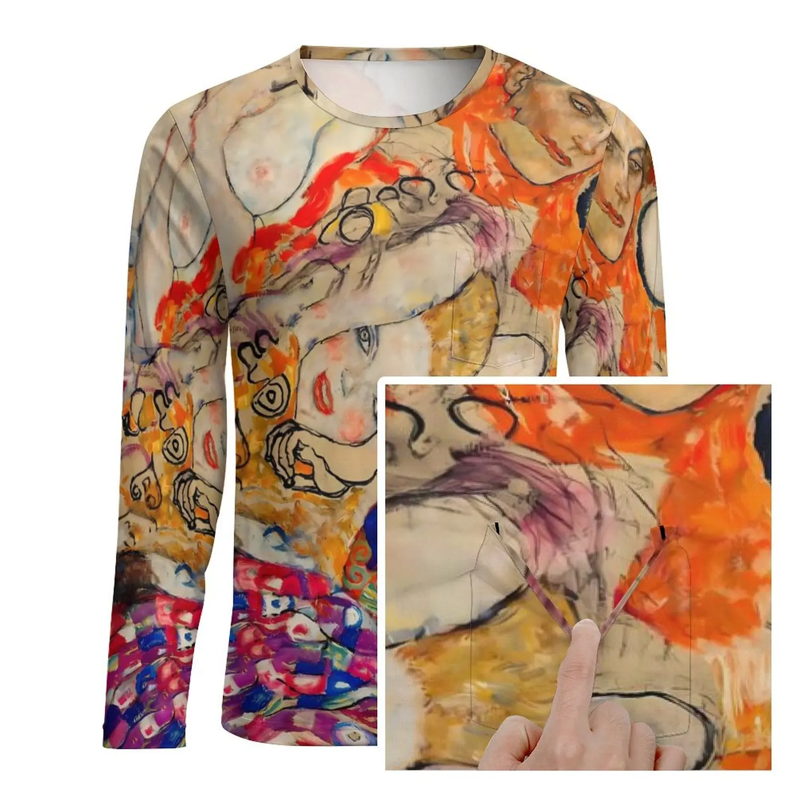 Gustav Klimt Art T-Shirt The Bride Hip Hop T Shirts With Pocket Long Sleeve Graphic Tops Autumn Essential Oversized Clothing