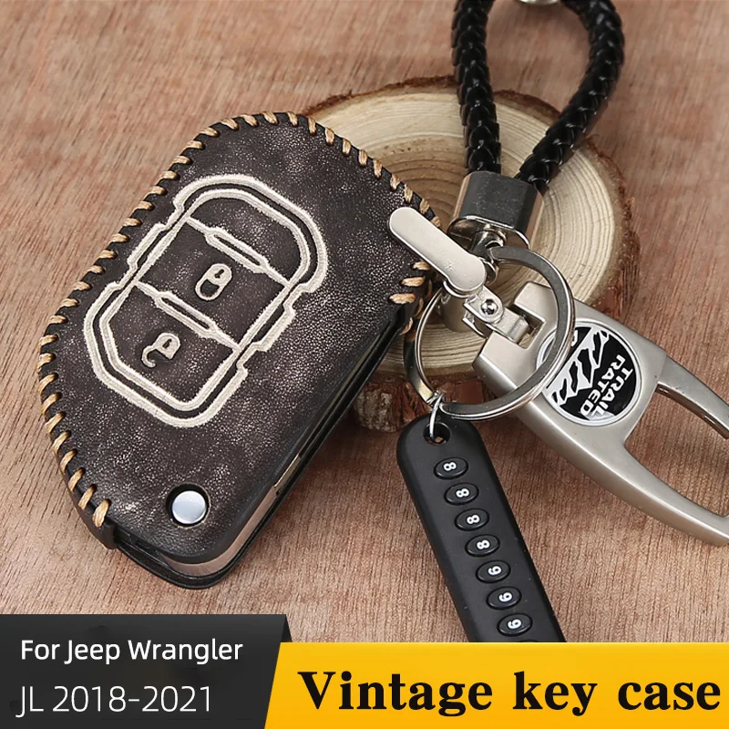

Retro Key Case For Jeep Wrangler JL 2018-2022 Protective Decoration Wear-resistant And Durable Car Accessories Black Brown