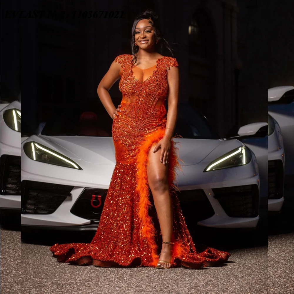 EVLAST индивидуальное роскошное оранжевое платье для выпускного вечера с