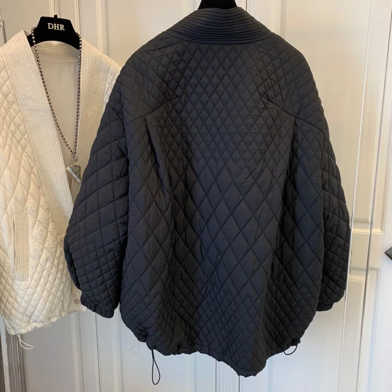 Fashion 2021 Women's Clothes Autumn and Winter New Loose Stitching Jacket Female V-neck Long-sleeved Long-sleeved Parka Coat