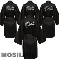 wedding party team bride robe with black letters kimono satin pajamas bridesmaid bathrobe sp036