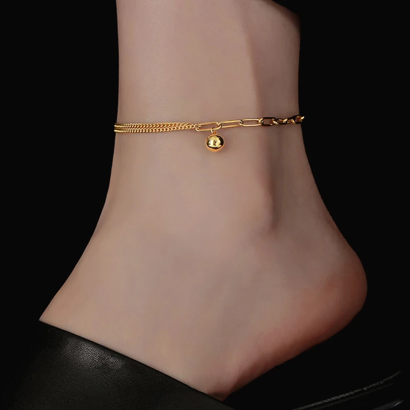 Trendy Summer Beach Accessories 2023 Bracelets on The Leg Foot Jewelry for women free shipping Little Golden Ball Ankle Feet