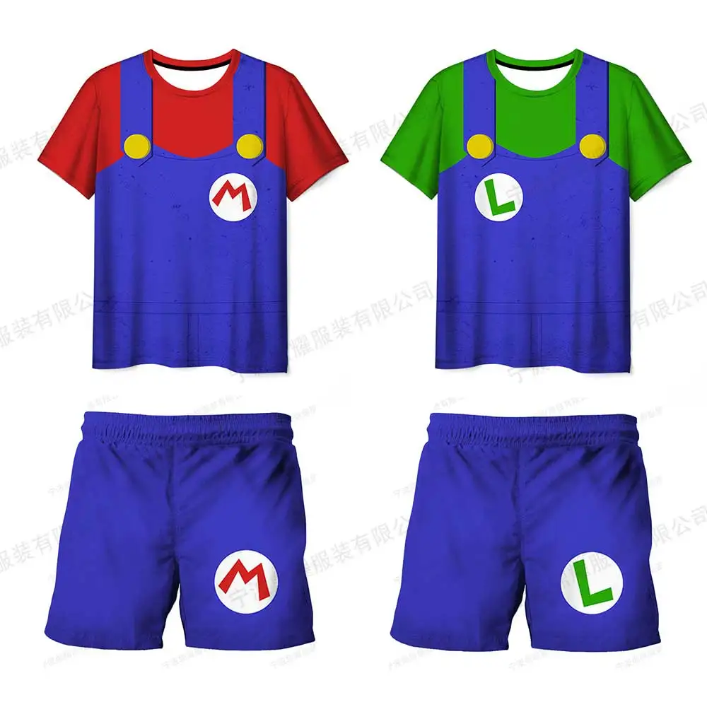 

Новинка 2023, футболка с героями мультфильмов Super Mario Brothers, детская одежда с 3D-принтом, комплект из короткой футболки и футболки для библиотеки