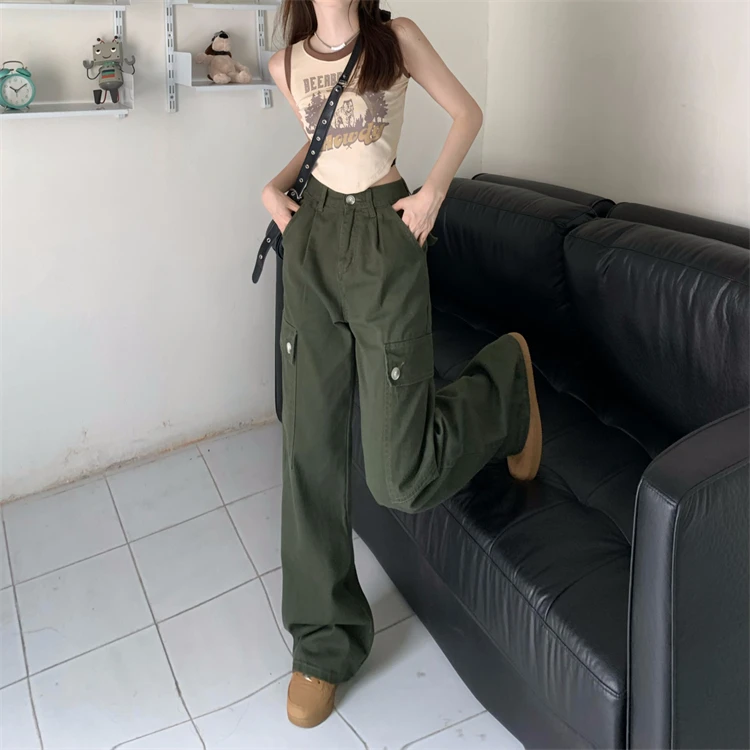 

Новинка лета 2022, зеленая Свободная Женская фотокамера с широкими штанинами N0067