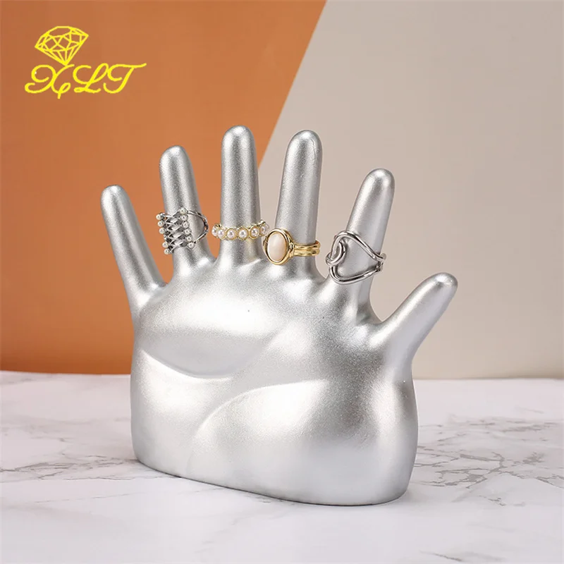 Resin Spray Paint Six Finger Palm Jewelry Rack Ring Necklace Storage Rack Decoration Props Jewelry Display Jewlery Organizer