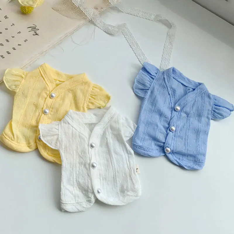

Summer Puppy Solid Color Clothes Small Fly Sleeves Pearl Button Shirts Bichon Shirts Pet Fashion Clothes Pretty Dog Clothes