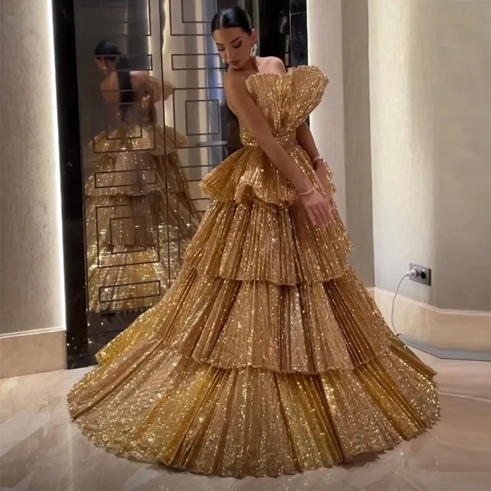 

Женское вечернее платье до пола, золотистое блестящее платье трапециевидной формы с глубоким круглым декольте, индивидуальный пошив, 2022