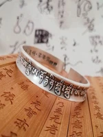 925 foot silver bangle mens and womens retro dharani mantra heart sutra silver bracelet concubine open silver bangle