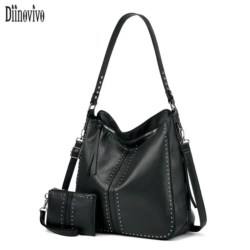 

Diinovivo Women's Handbag and Purse Trend 2023 Rivet Shoulder Messenger Bag 2PCS Set Big Tote Bags For Women Shoper Bag WHDV2194