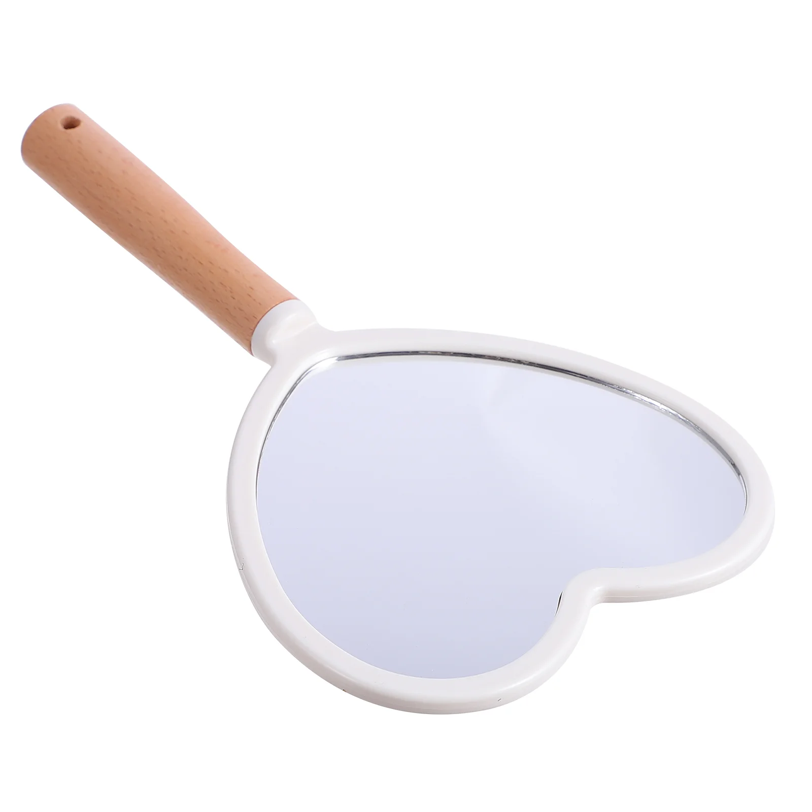 

Handle Mirror Vanity Women Barber Makeup Wood Vintage Round Beech Woman Portable