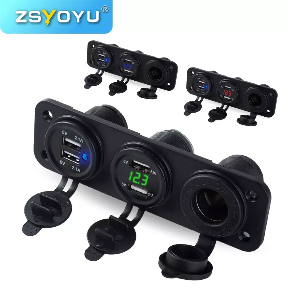 

Автомобильное зарядное устройство с 4 USB-портами, адаптер с креплением на панели, вольтметр, 12 В, USB, двойное зарядное устройство, USB-порт для а...