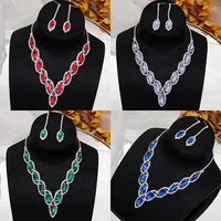 set european and american bridal necklace earring set versatile fashion color crystal necklace two piece jewelry ladies jewelry