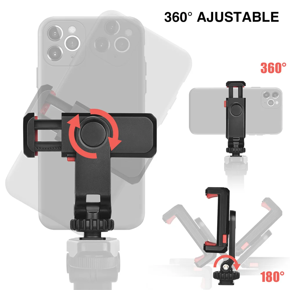 New Phone Holder Mount Clamp Clip Horizontal and vertical Shooting for Smartphone Cold Shoe Mount Video Light Mic DSLR Camera