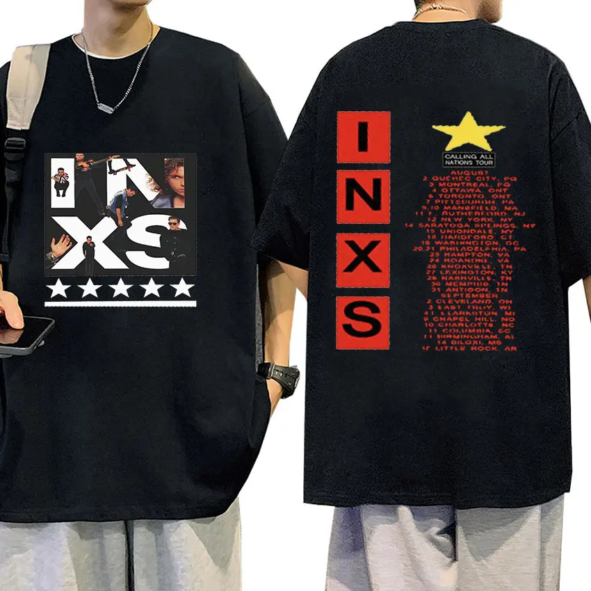 

Punk Rock Band INXS1988 Vintage Graphic T Shirt Men's Hip Hop 100% Cotton Oversized T-shirt Unisex Trend Gothic Streetwear Tees