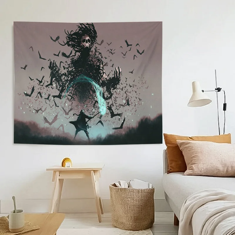

Halloween Curtains Witch Aesthetic Room Decor Blanket Death Bedding Dark Forest Pumpkin Large Tapestry Skull Picnic Mats Candy