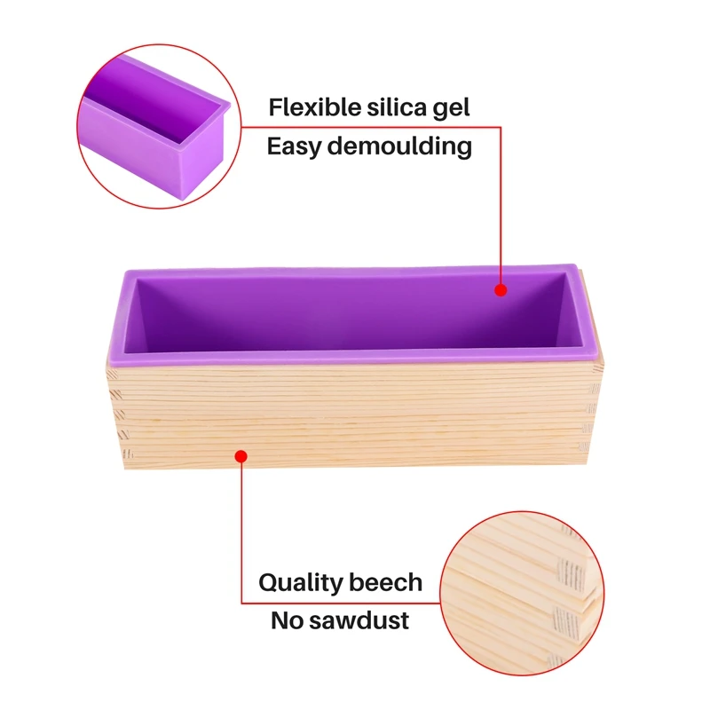 Прямоугольная деревянная форма для мыла BMBY с силиконовой крышкой в виде булочек