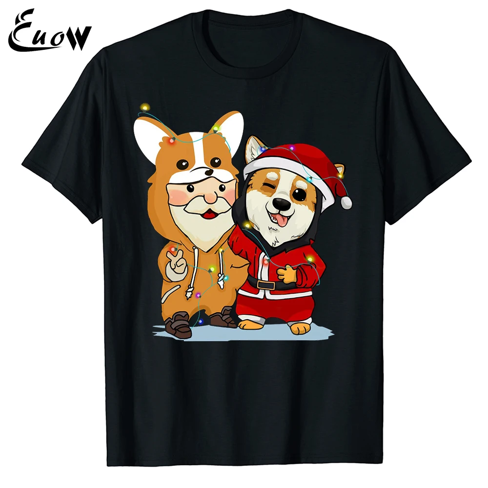 

Unisex 100% Cotton Corgi And Santa Claus Friends Christmas Light Kawaii Women Men T-Shirt Casual Clothing Streetwear Novelty Tee