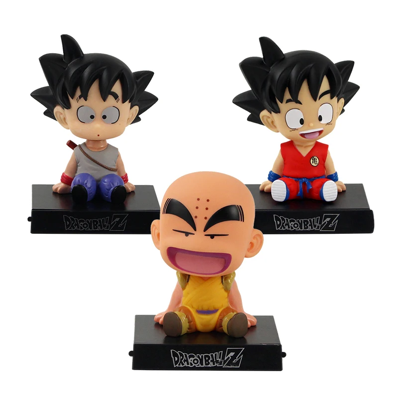 

12cm Dragon Ball Z Goku Kuririn Shaking Head Doll Son Goku PVC Action Figure Toy Model Phone Holder Bracket Car Decoration Gifts