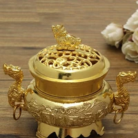 alloy incense burner double dragon style hollow cap censer cone holder decor sandalwood coil base temples studios home decor